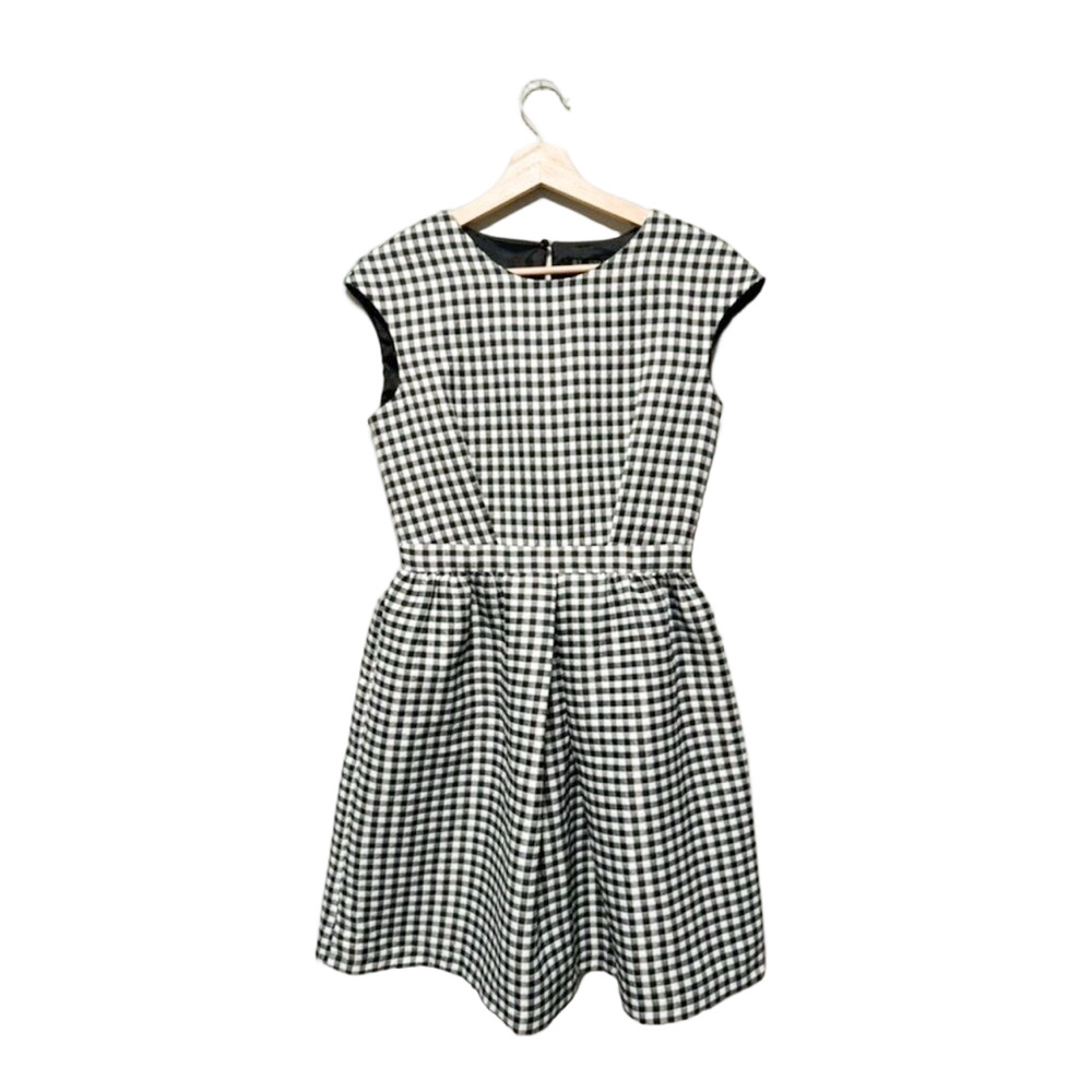 Zara Basic Spring Summer Dress Gingham Cap Sleeve Fit & Flare Size M
